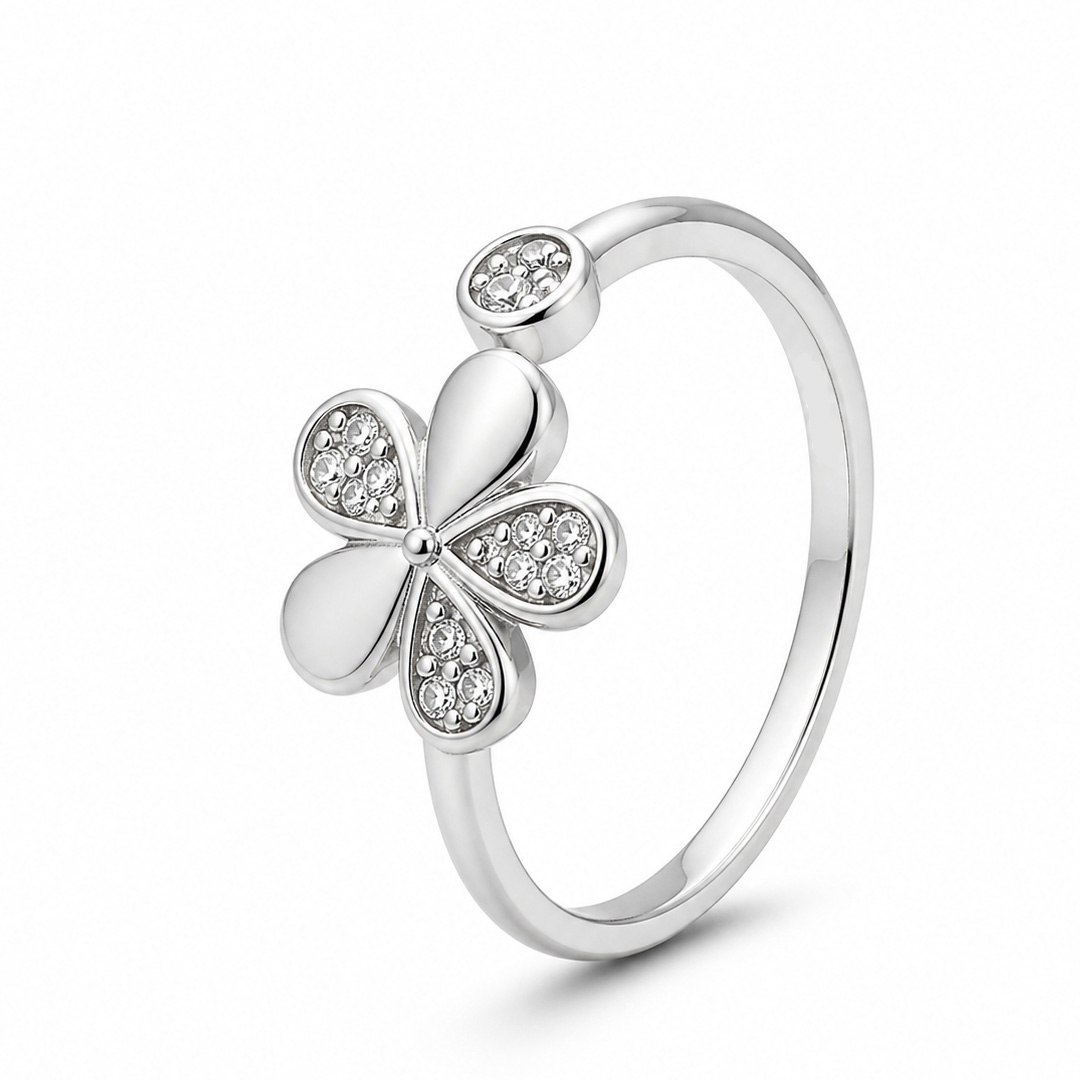 Lucky Clover — flower open silver ring