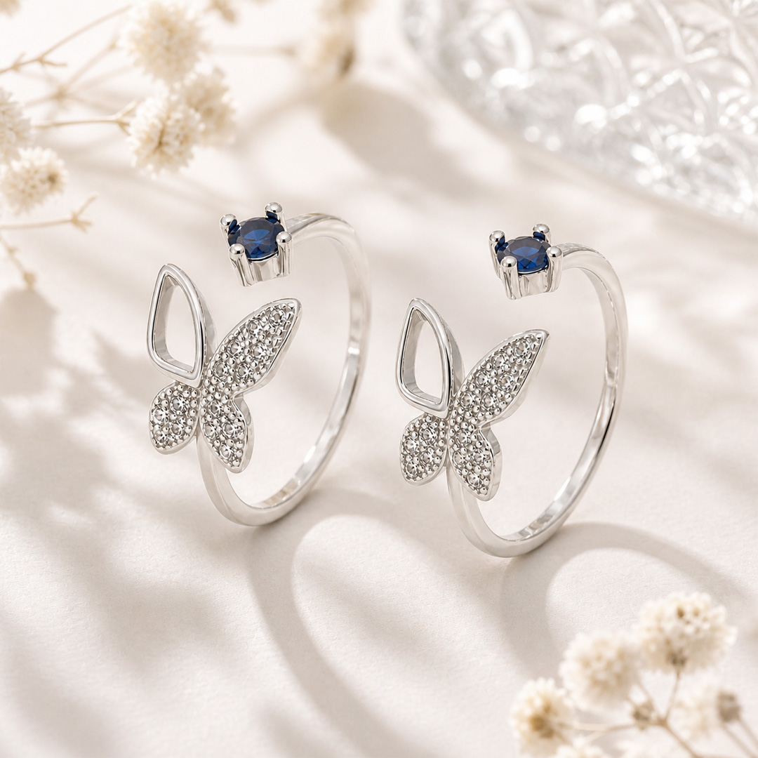 Sapphire Wing — butterfly and blue stone silver ring