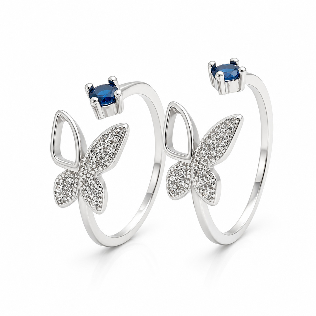 Sapphire Wing — butterfly and blue stone silver ring