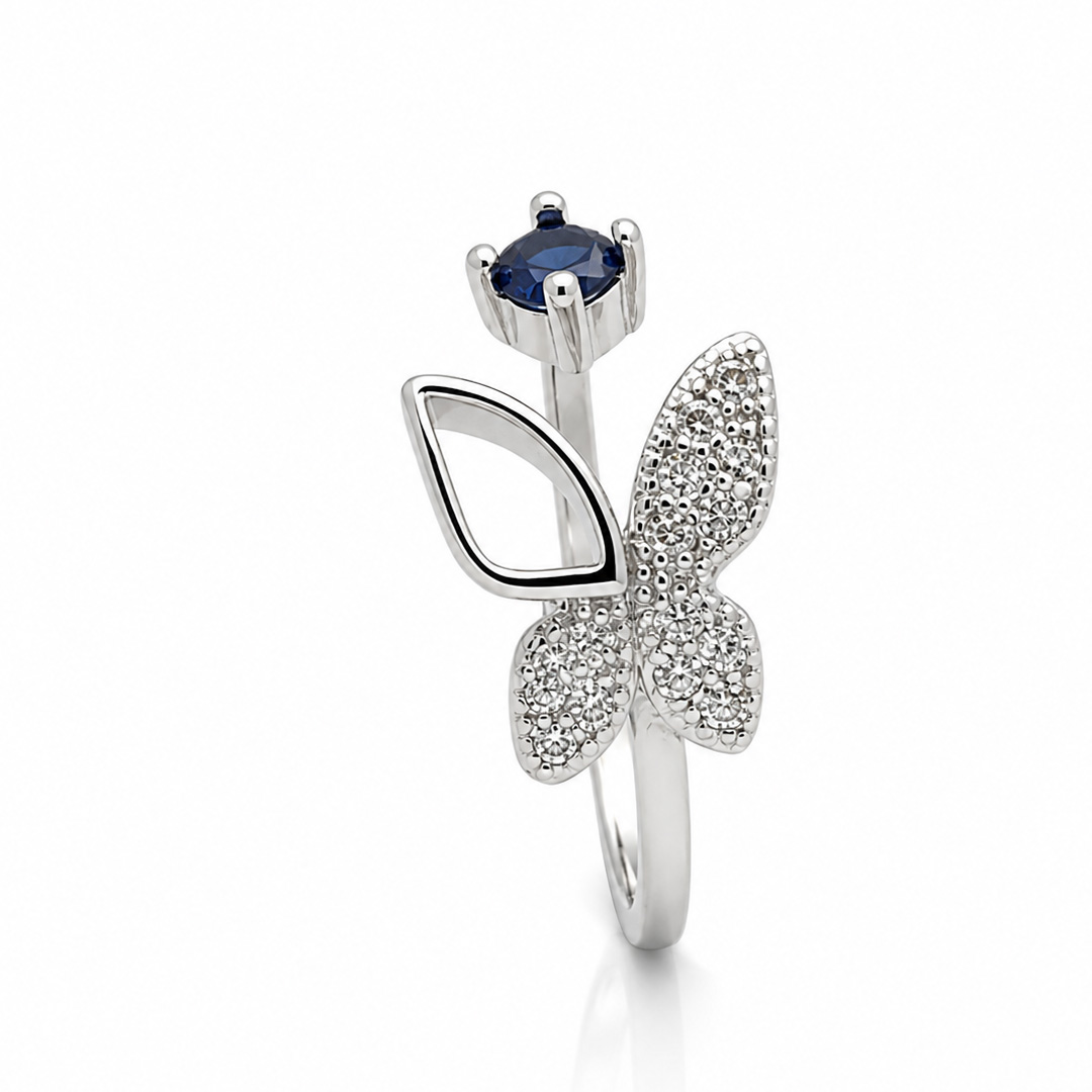 Sapphire Wing — butterfly and blue stone silver ring