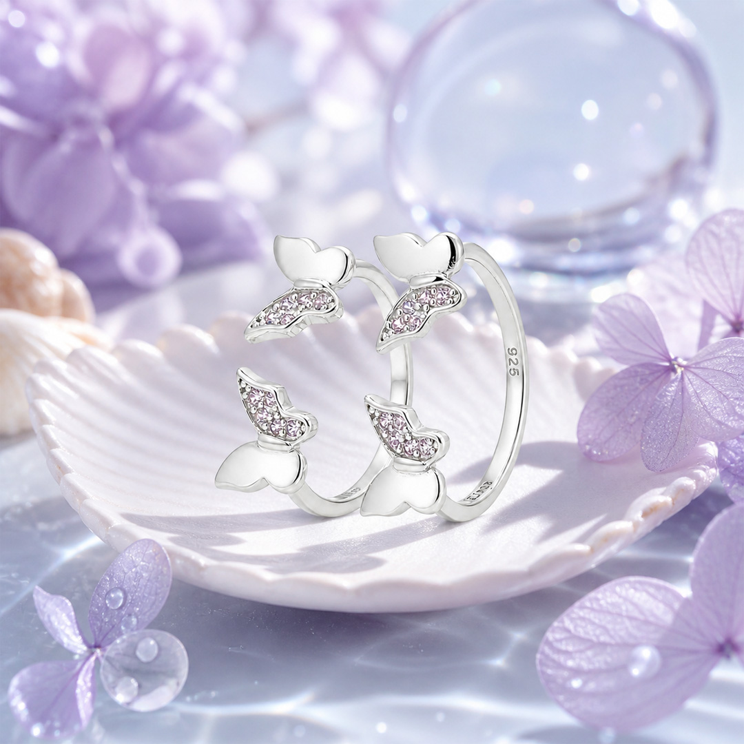 Twin Flutter — butterfly open silver ring