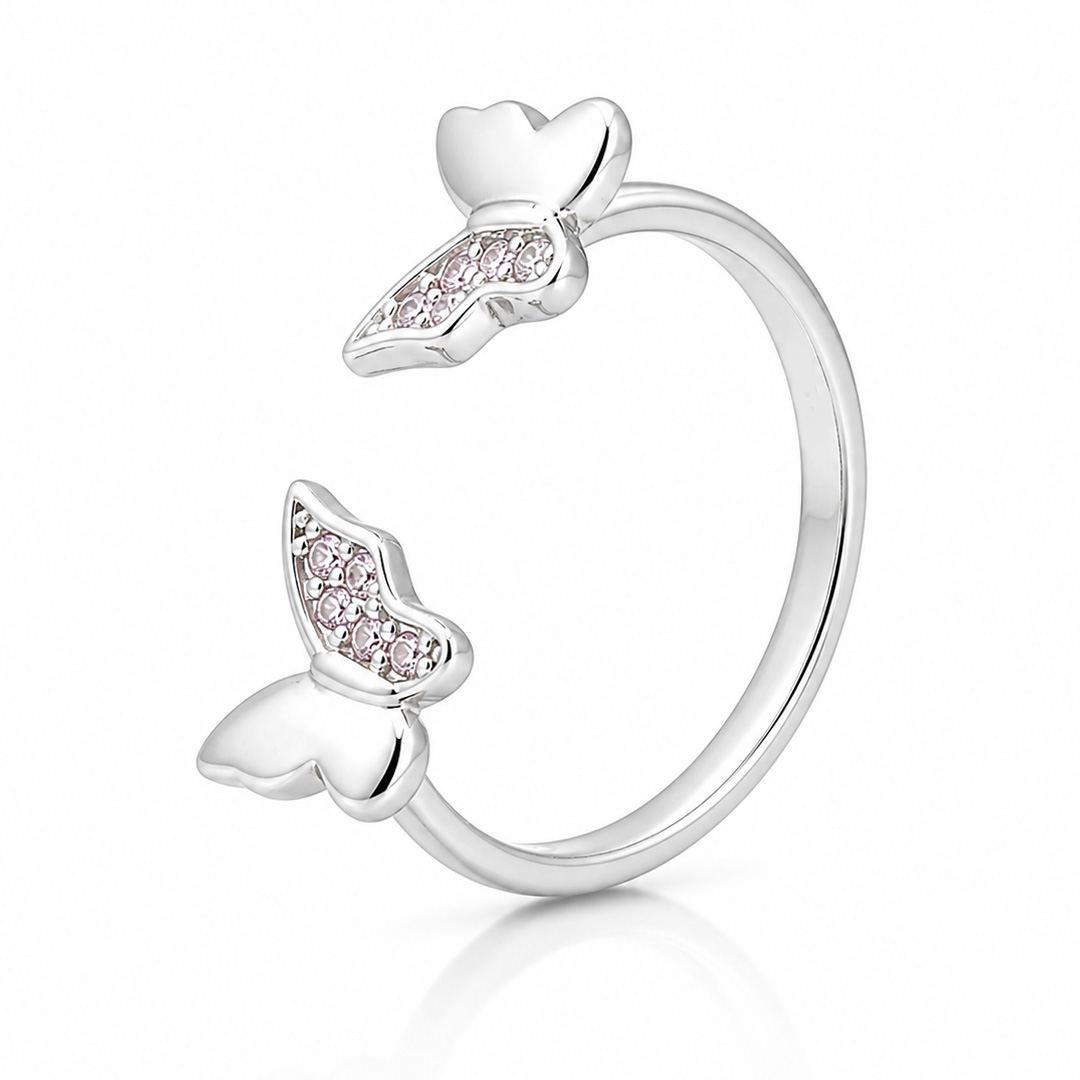 Twin Flutter — butterfly open silver ring