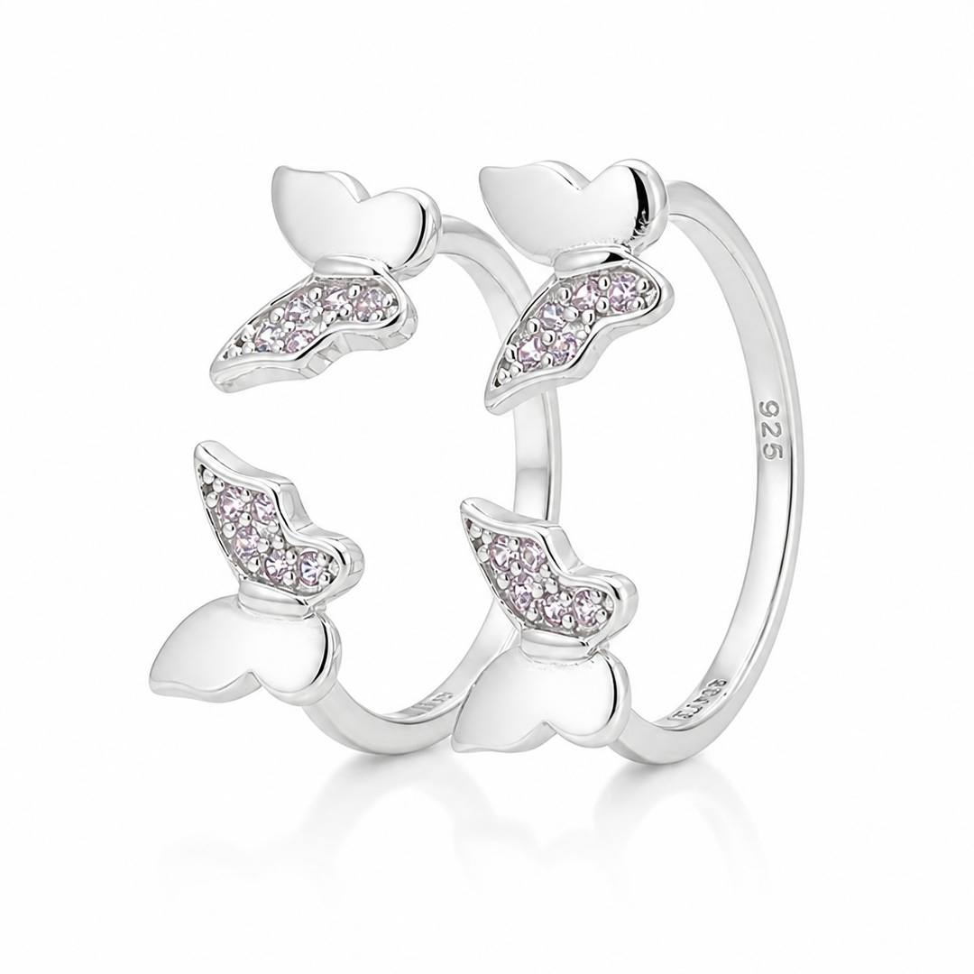 Twin Flutter — butterfly open silver ring