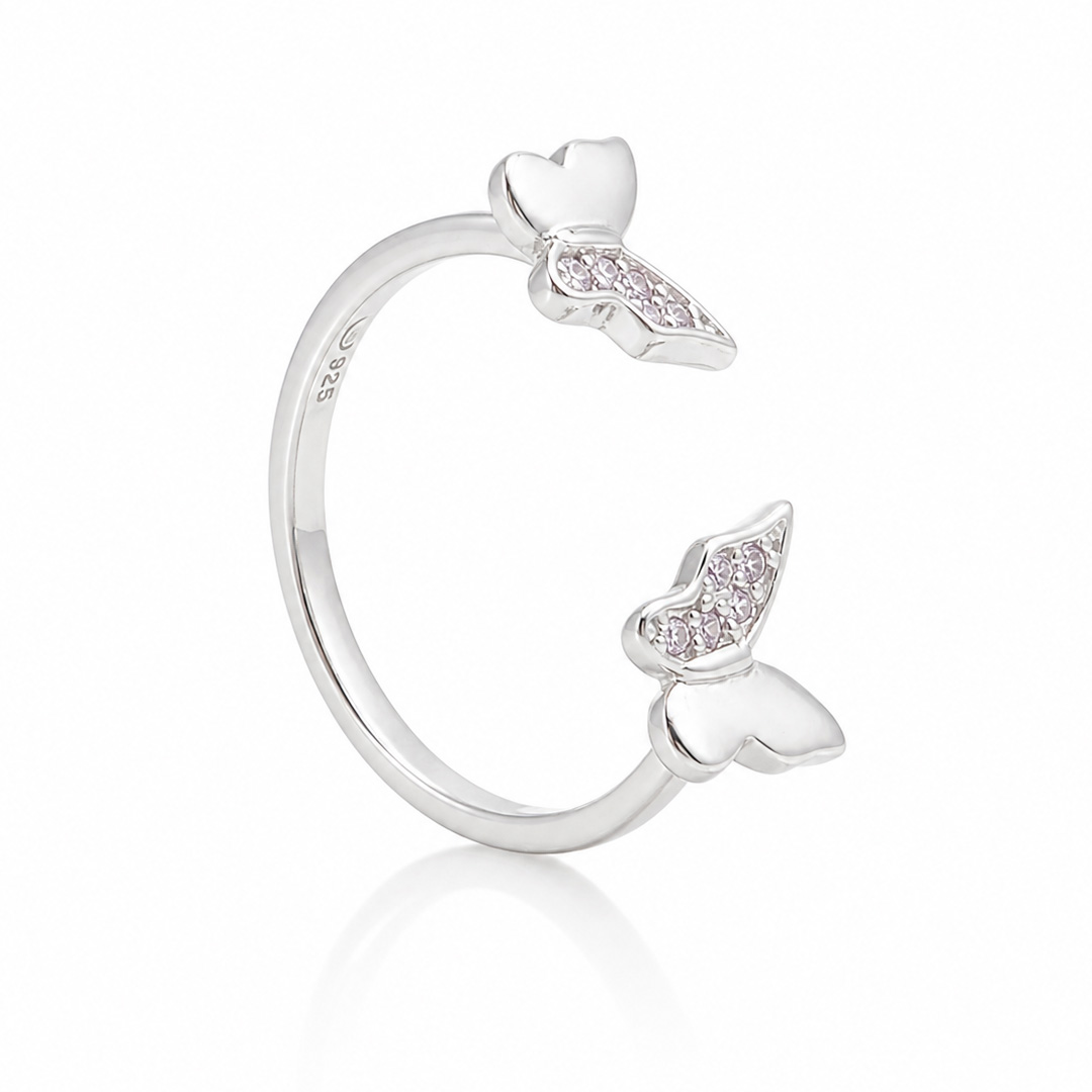Twin Flutter — butterfly open silver ring