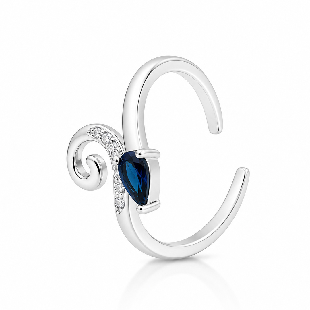 Ocean Swirl — wave and blue stone silver ring
