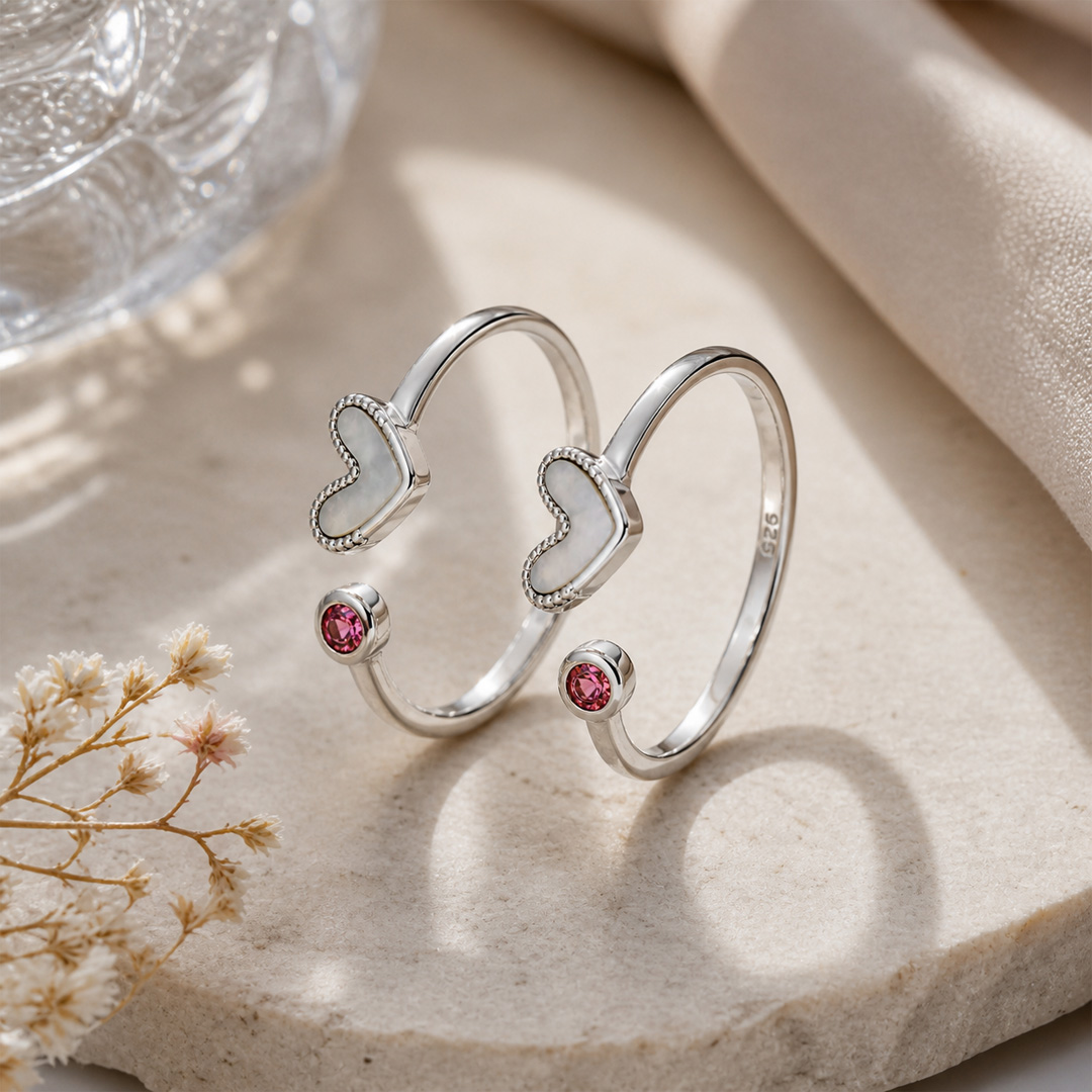 Pearl Heart — heart and pink stone silver ring