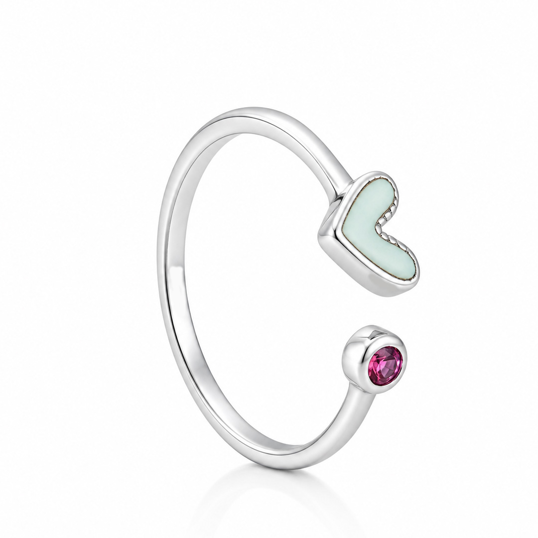 Pearl Heart — heart and pink stone silver ring