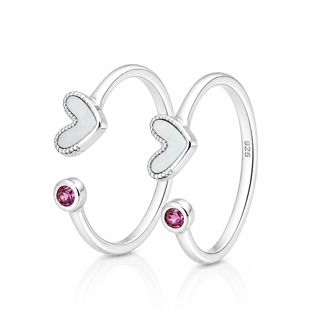 Pearl Heart — heart and pink stone silver ring