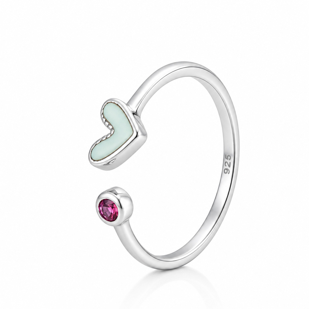 Pearl Heart — heart and pink stone silver ring