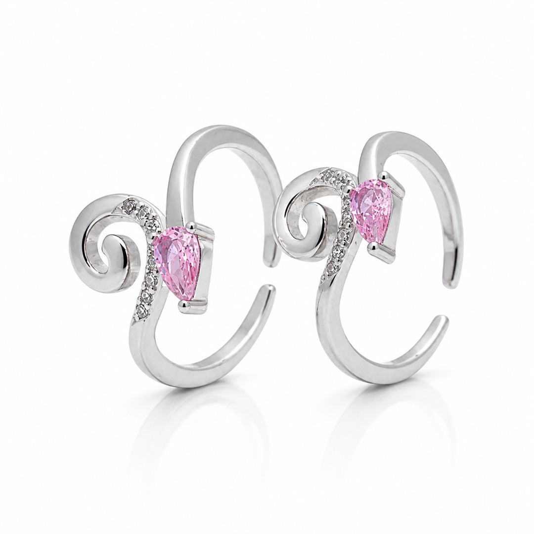 Blossom Curl — wave and pink stone silver ring