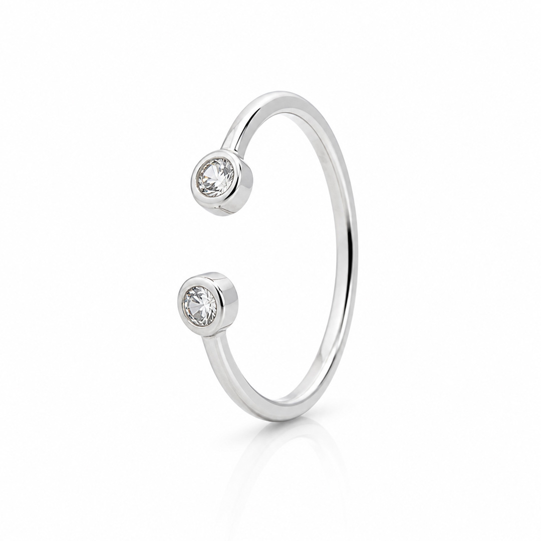 Dual Spark — twin bezel open silver ring