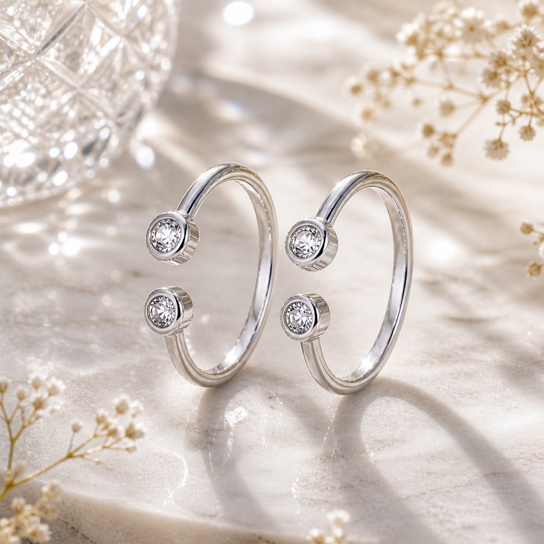 Dual Spark — twin bezel open silver ring