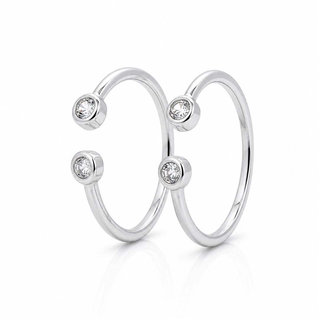 Dual Spark — twin bezel open silver ring