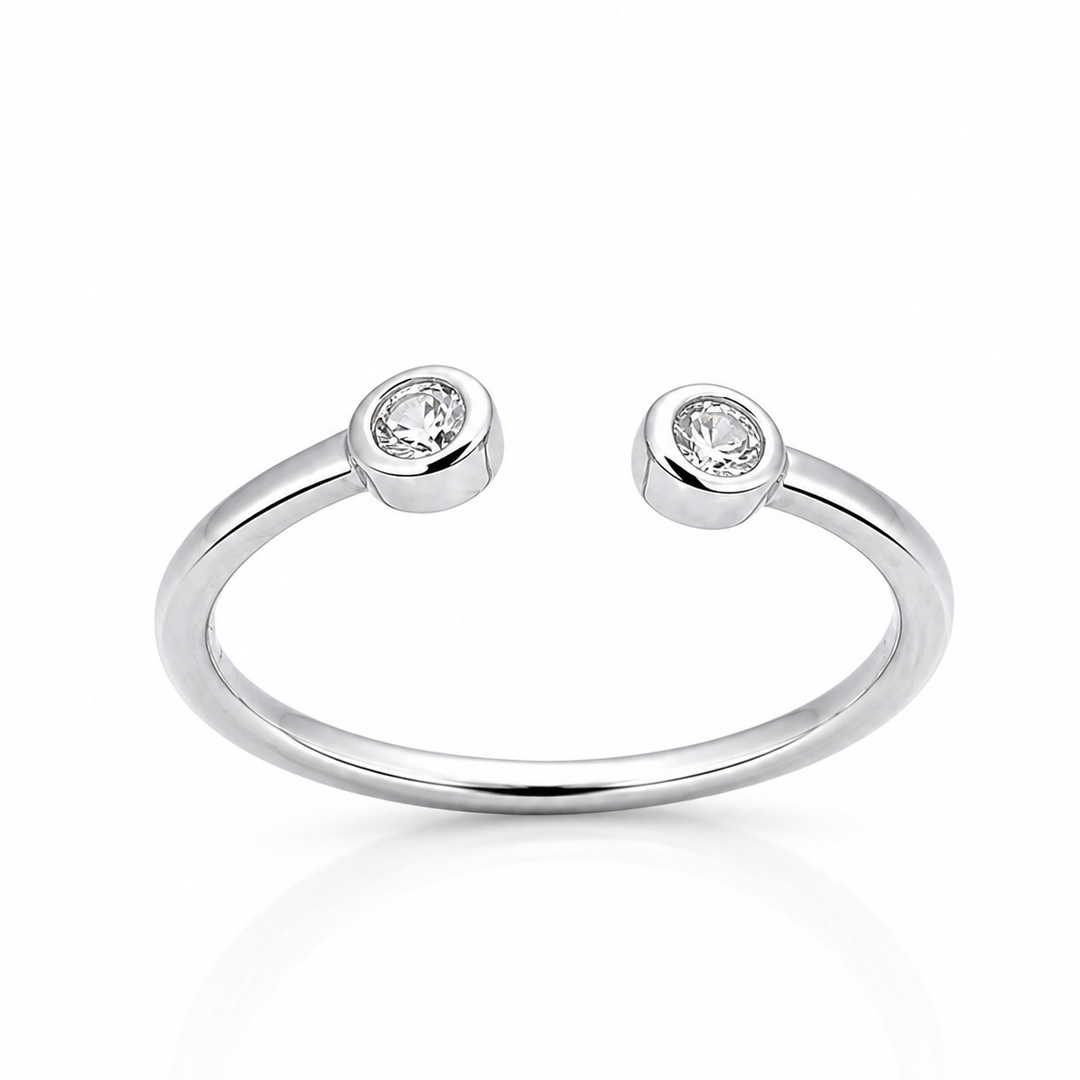 Dual Spark — twin bezel open silver ring