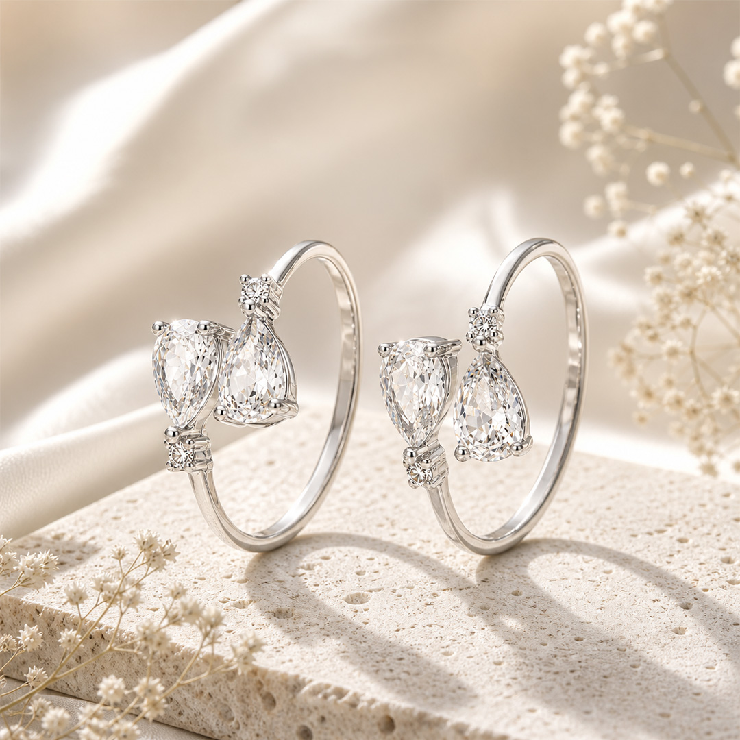 Together forever — twin pear silver toe ring