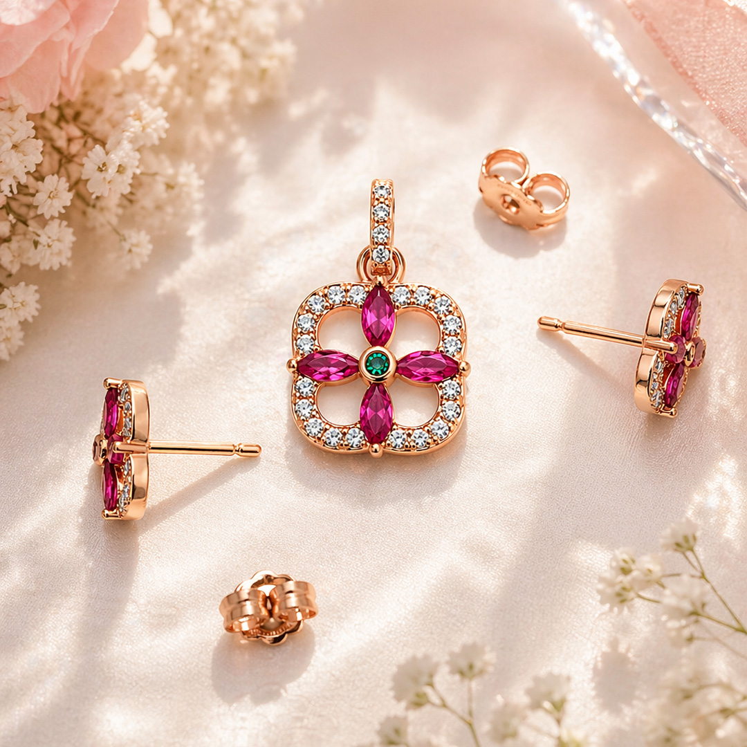 Pure Heart — pavé heart silver jewellery set