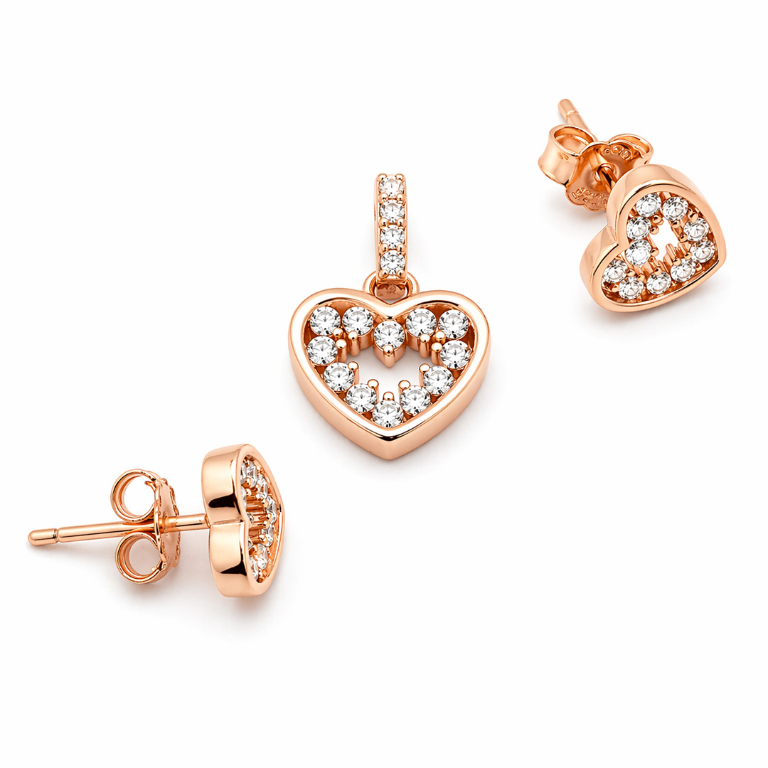 Rose Heart — open heart rose gold jewellery set
