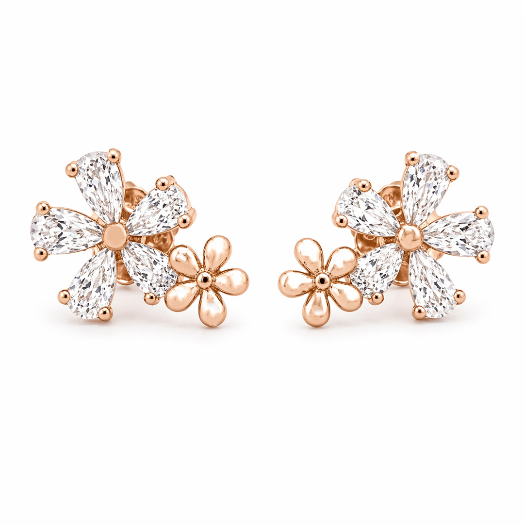 Dual Blossom — rose gold floral drop jewellery set