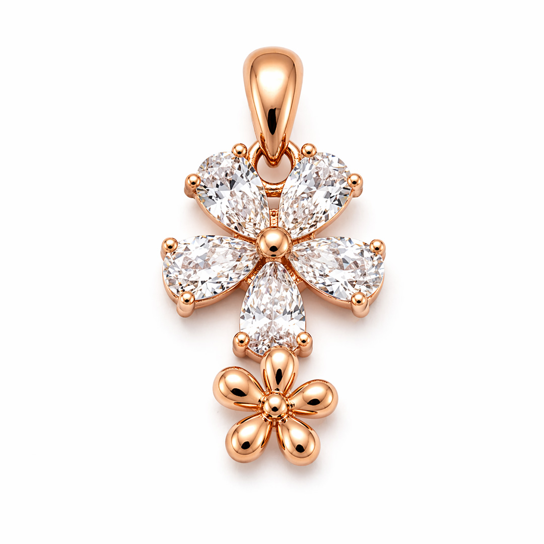 Dual Blossom — rose gold floral drop jewellery set
