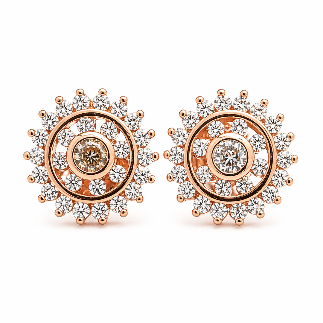 Celestia — sunburst halo rose gold jewellery set