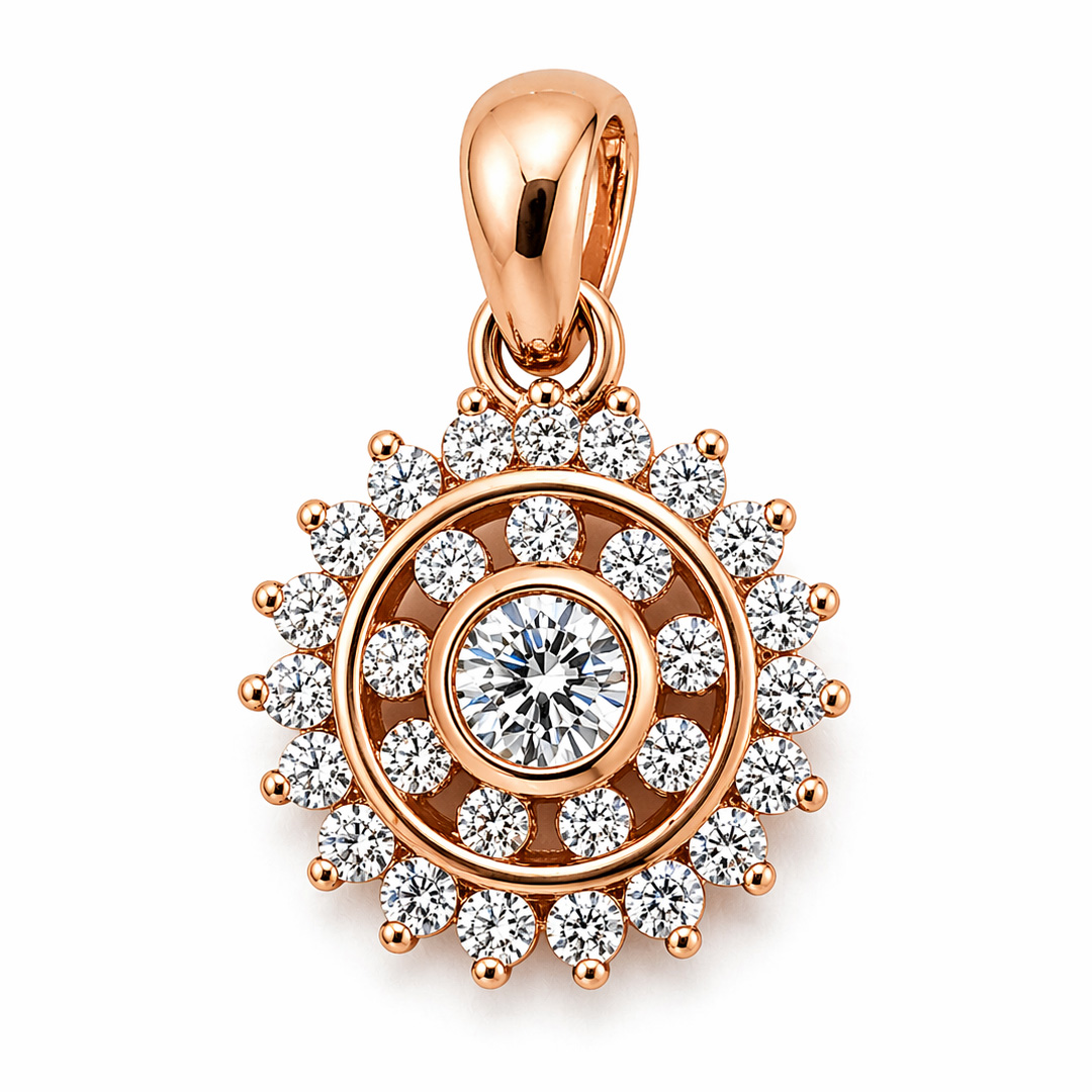 Celestia — sunburst halo rose gold jewellery set