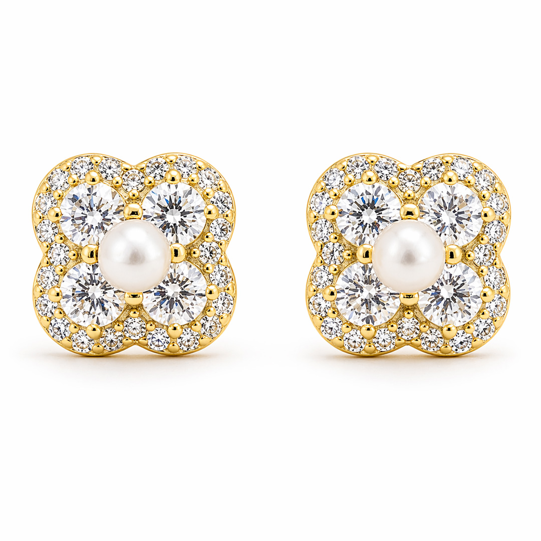 Lumina — pearl and CZ gold jewellery set