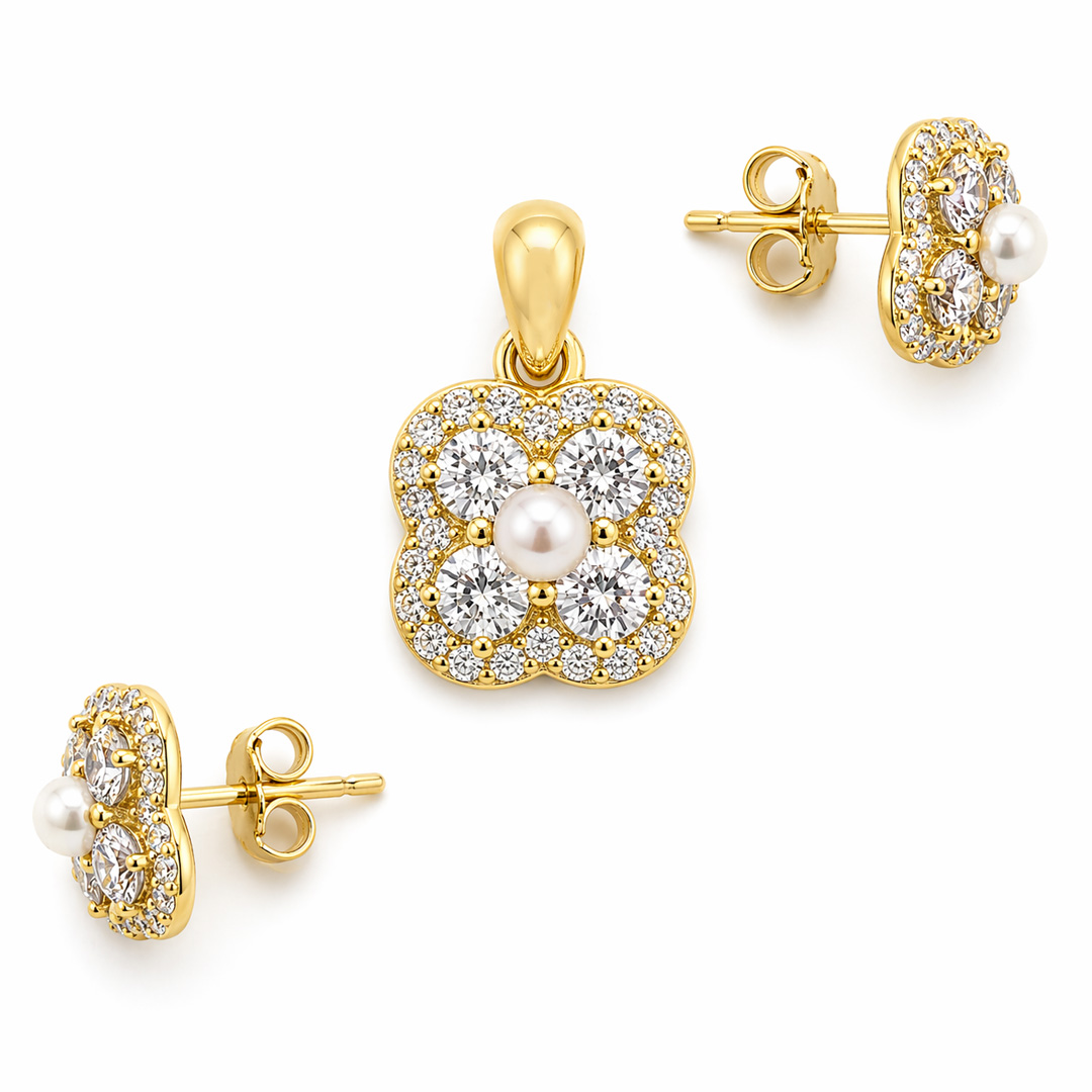 Lumina — pearl and CZ gold jewellery set