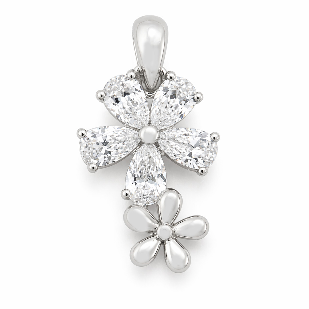 Pétale — pear CZ floral silver jewellery set