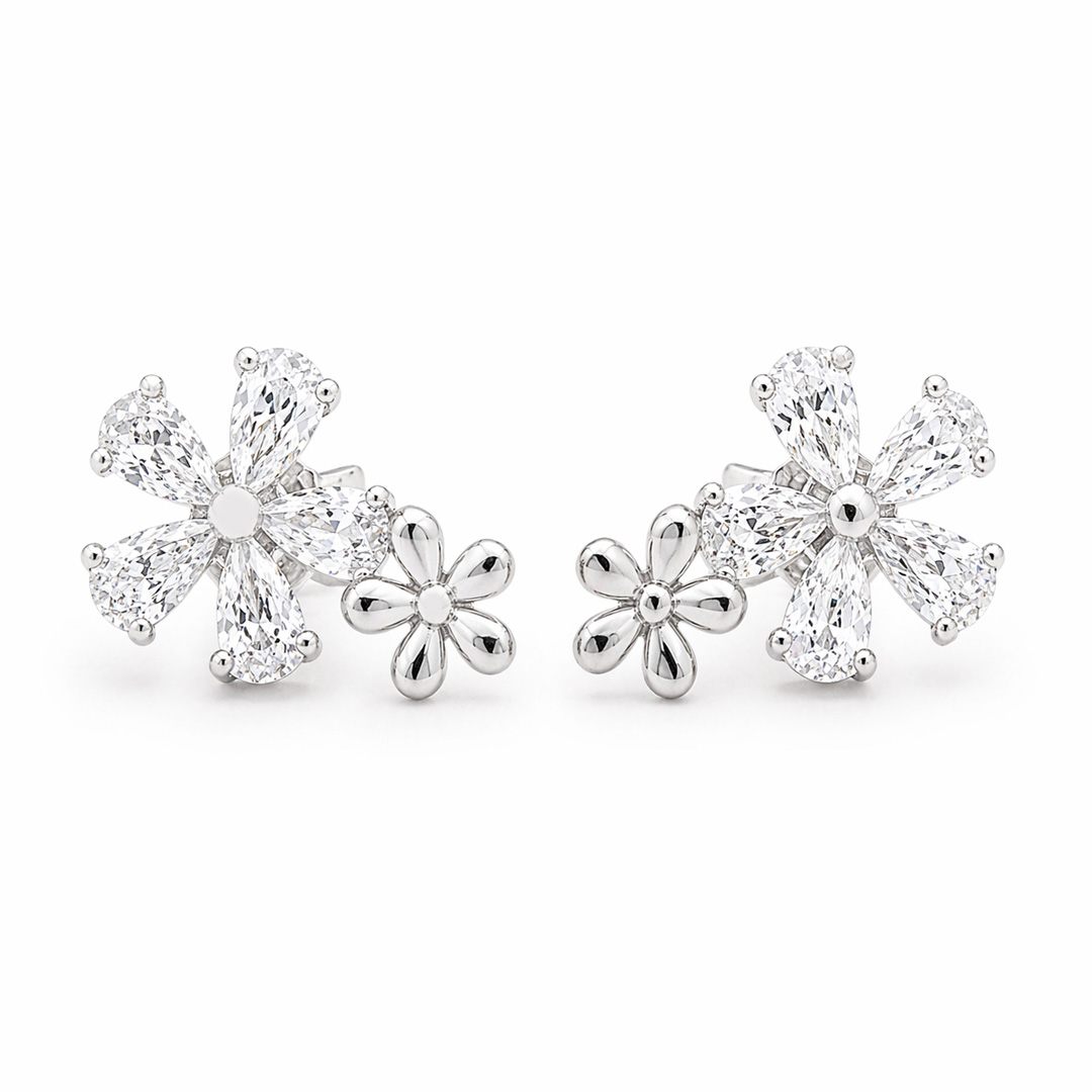Pétale — pear CZ floral silver jewellery set