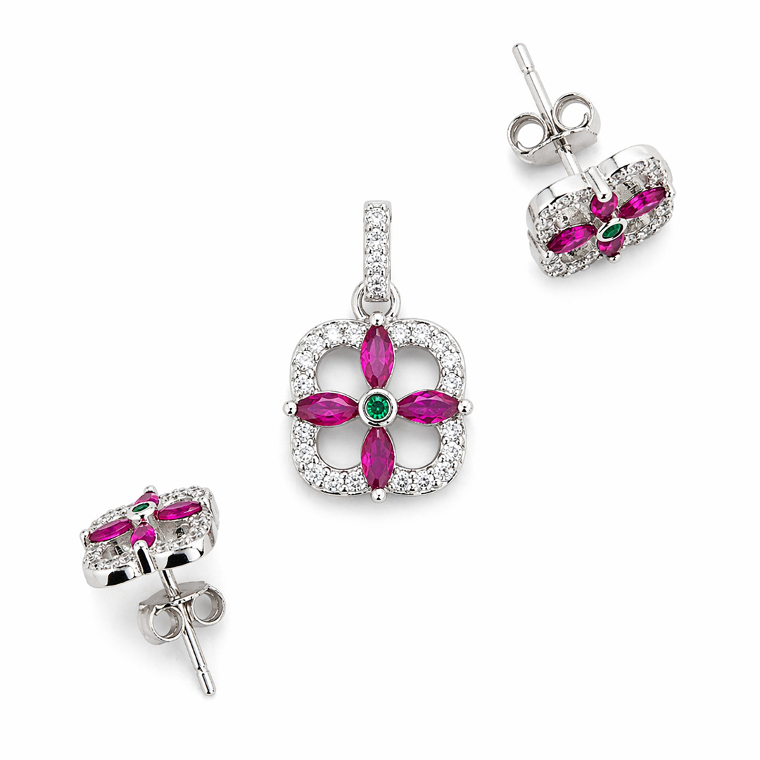 Vivara — ruby and emerald silver jewellery set