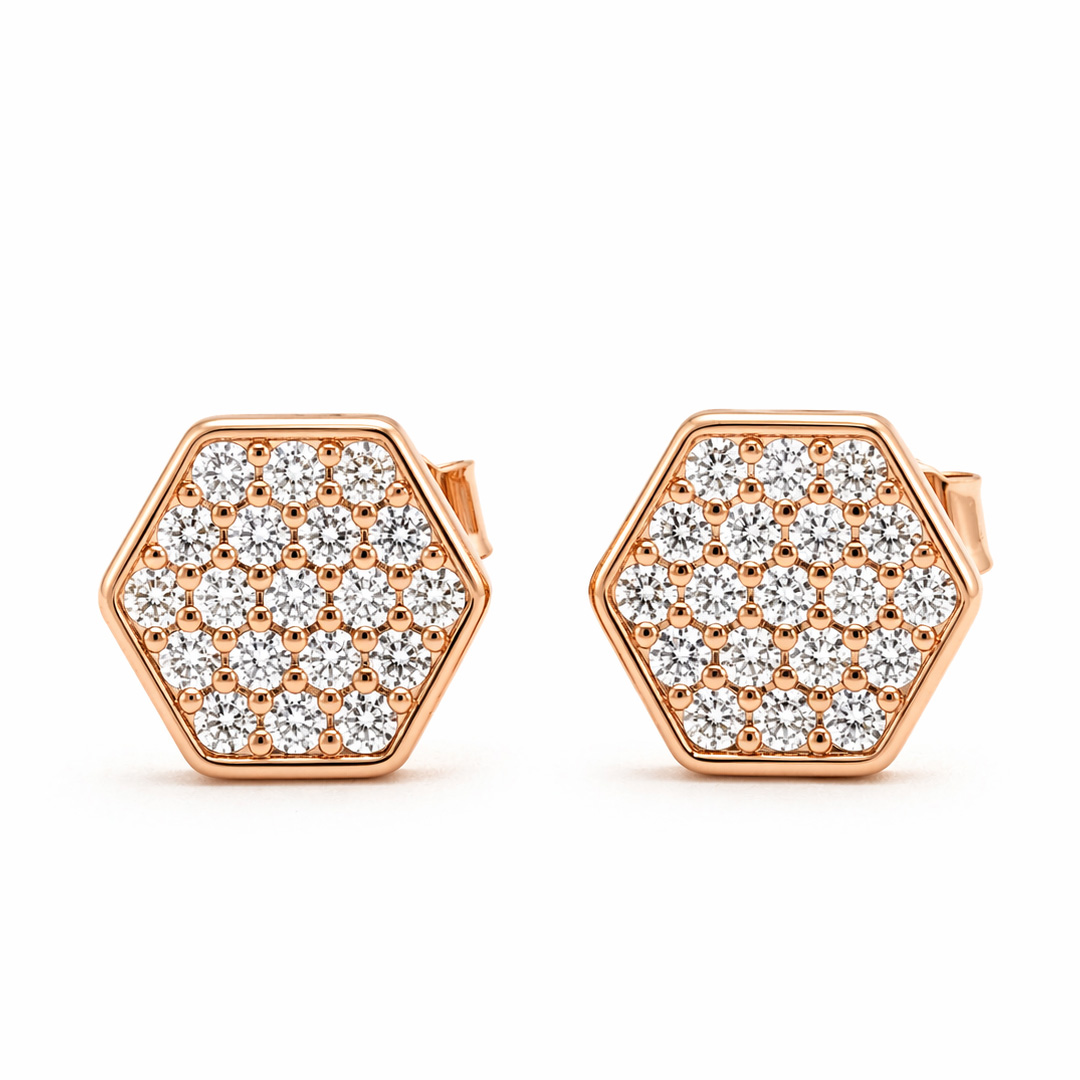 Hexa — full pavé hexagon rose gold jewellery set