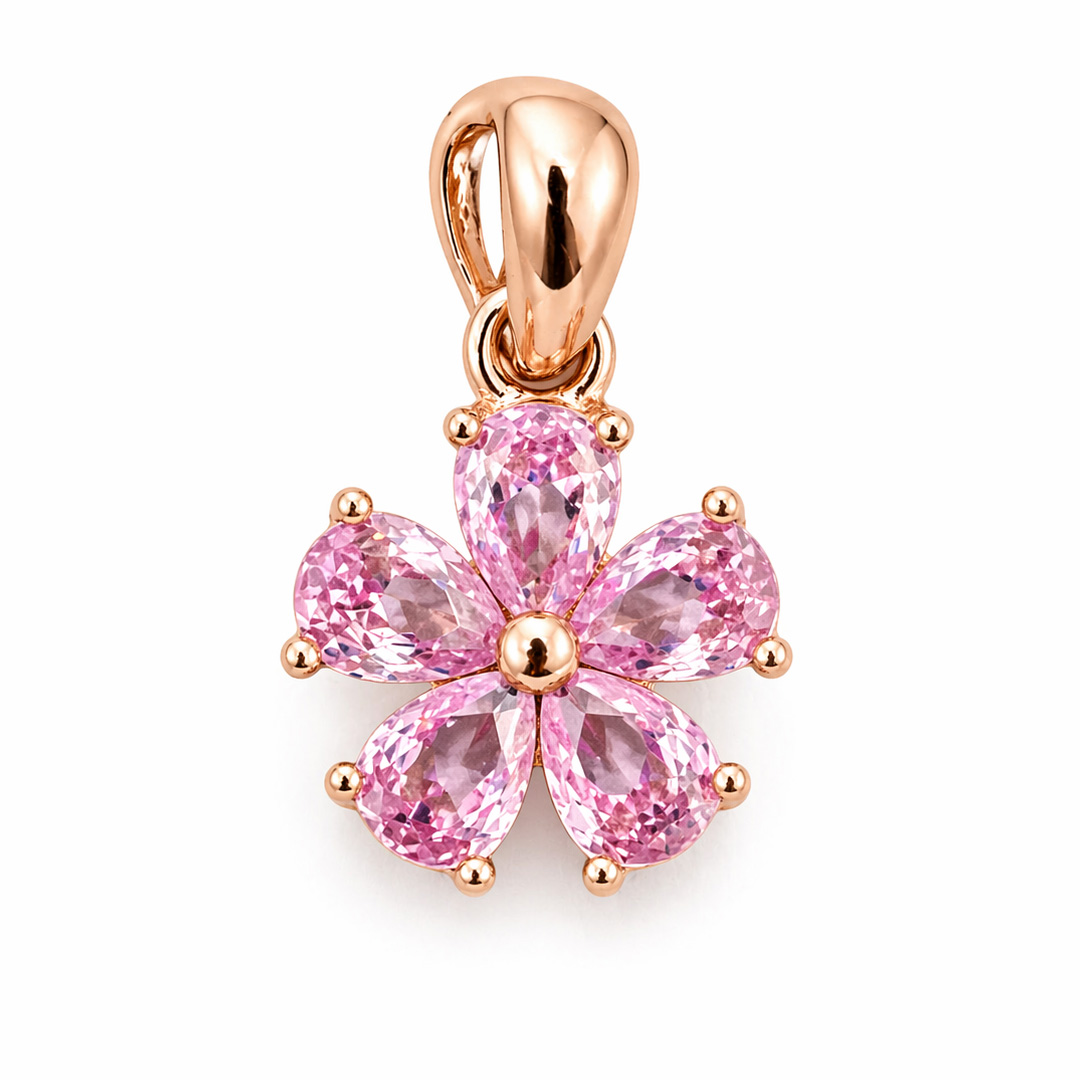 Sakura — pink pear CZ flower rose gold jewellery set
