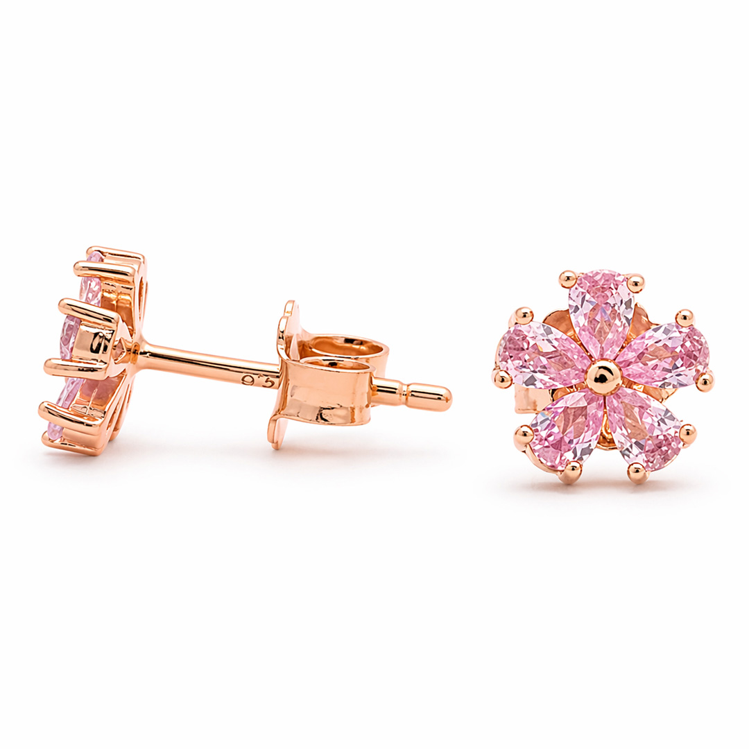 Sakura — pink pear CZ flower rose gold jewellery set