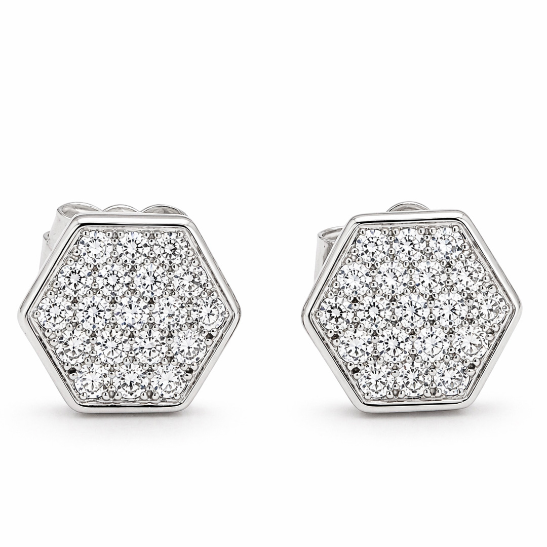 Prisma — full pavé hexagon silver jewellery set