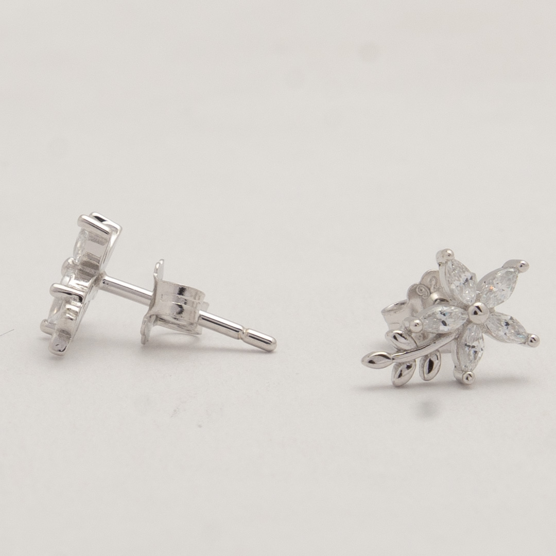 Flora — marquise flower and vine silver jewellery set
