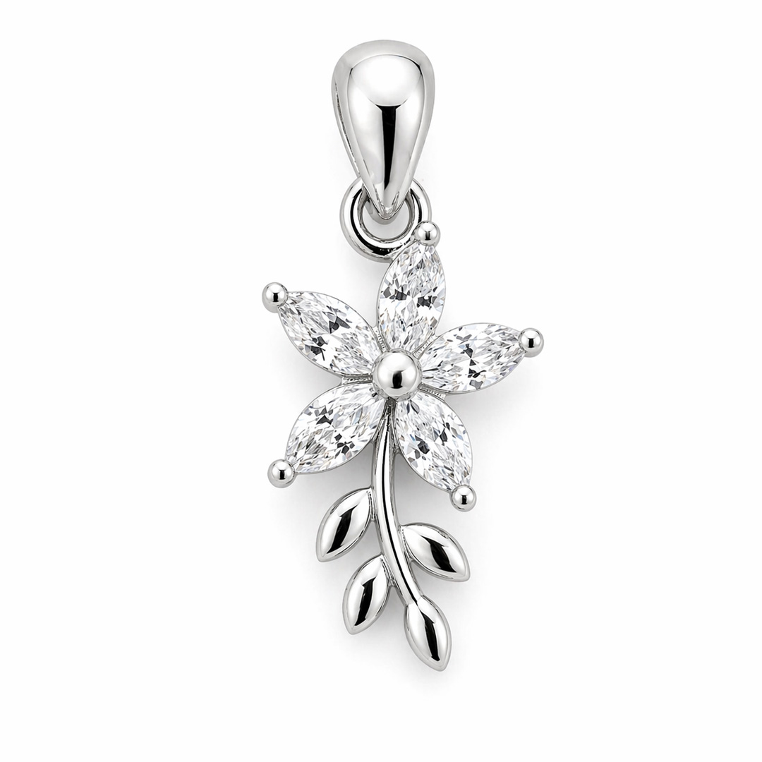 Flora — marquise flower and vine silver jewellery set