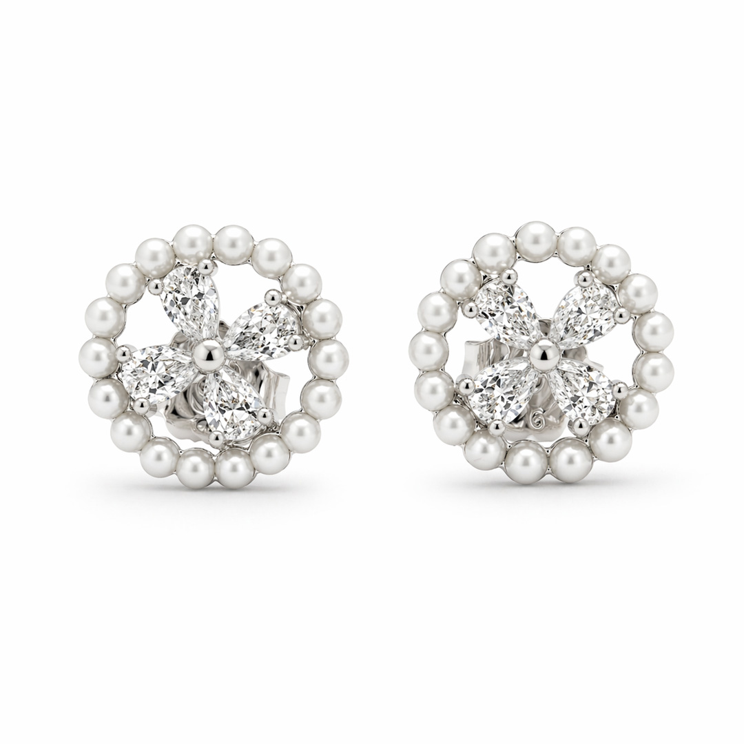 Chandni — pearl and pear CZ silver jewellery set