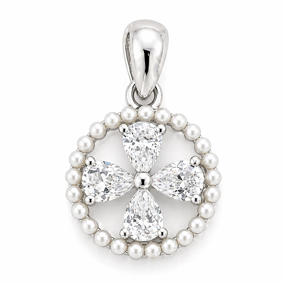 Chandni — pearl and pear CZ silver jewellery set
