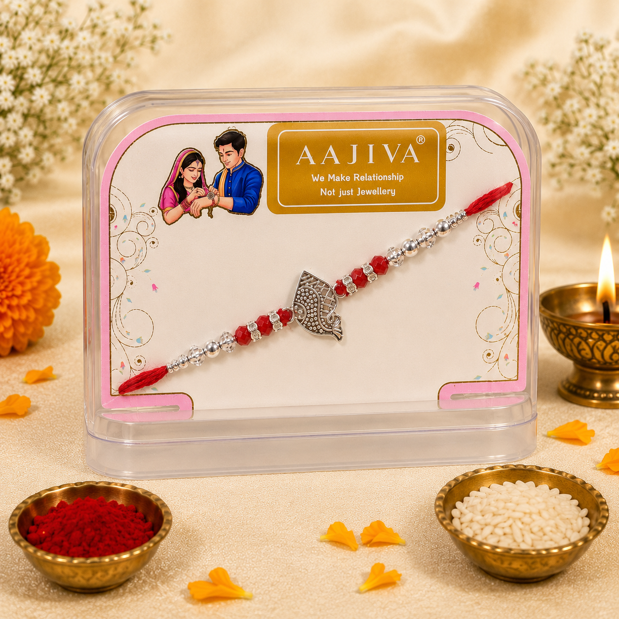 Ganesh Bandhan — silver Ganesh rakhi