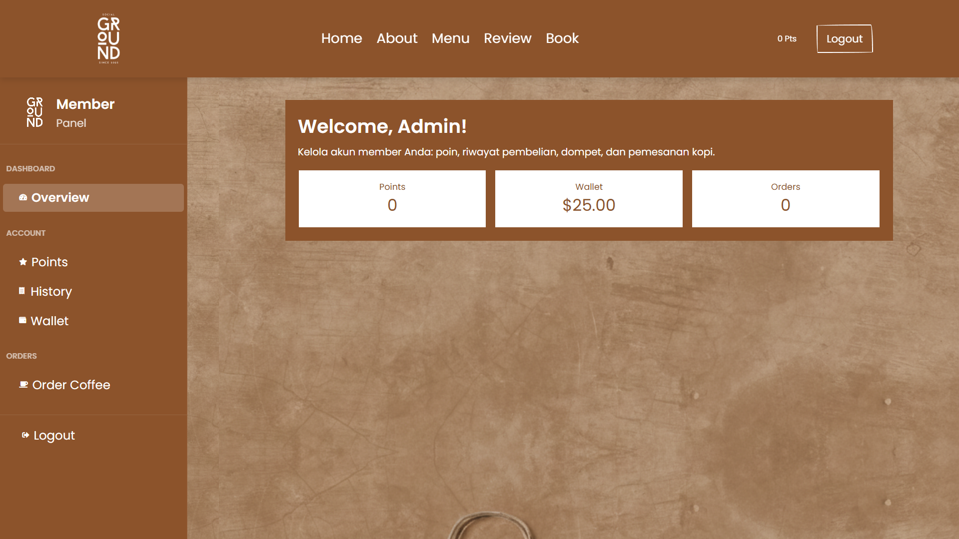 SOCIAL GROUND Coffee Shop Web with Member Page