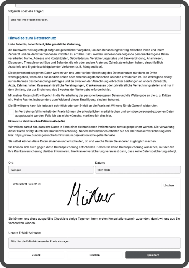 detaillierte Anamnesebögen