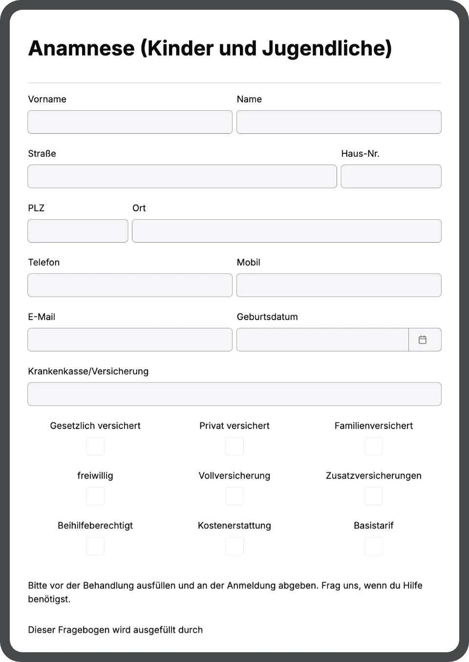 Abfrage von persönlichen Angaben