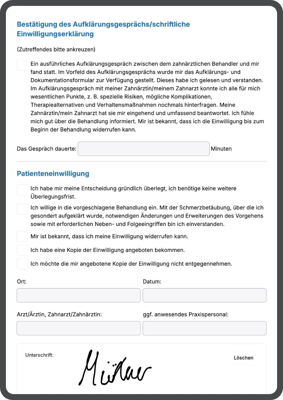 detaillierte Aufklärungsbögen
