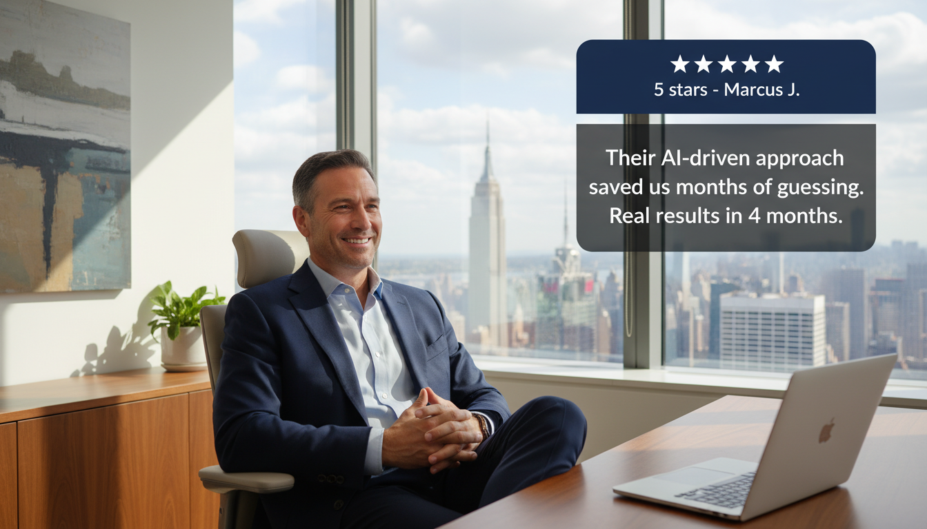 Business owner with 5-star review testimonial: AI-driven SEO approach delivered real results in 4 months, New York