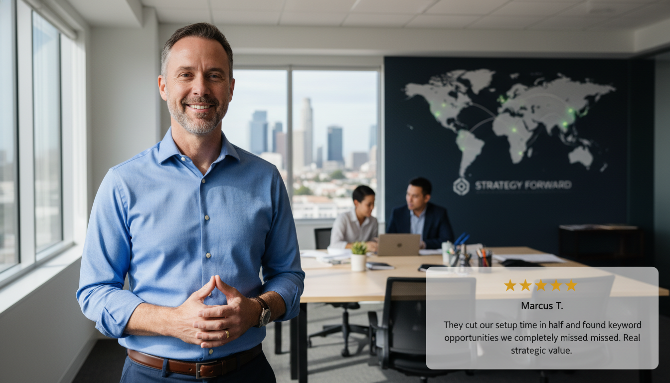 Five-star testimonial from satisfied LA business owner praising SEO agency expertise and results