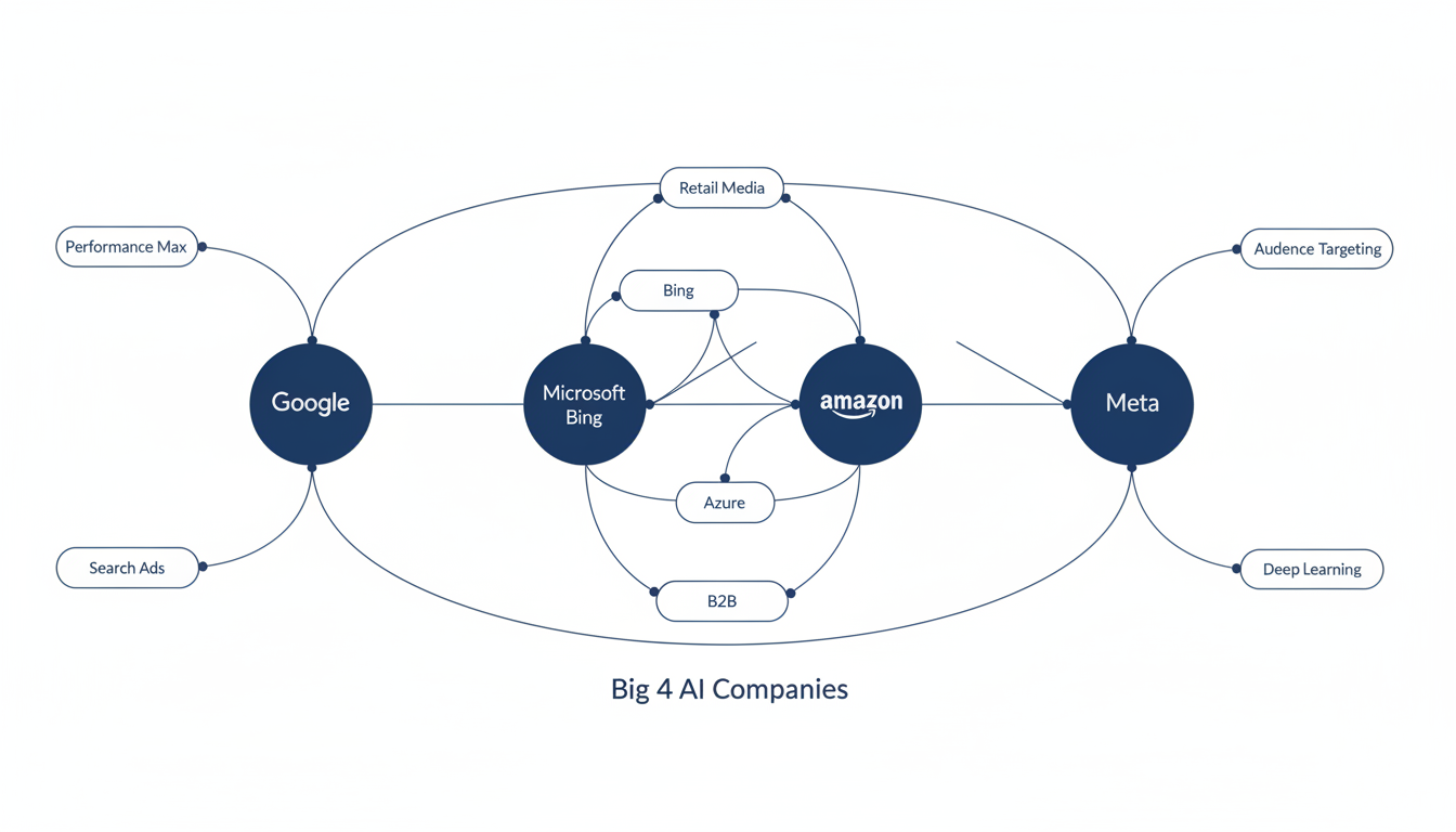 Big 4 AI platform ecosystem: Google, Microsoft, Amazon, Meta marketing applications