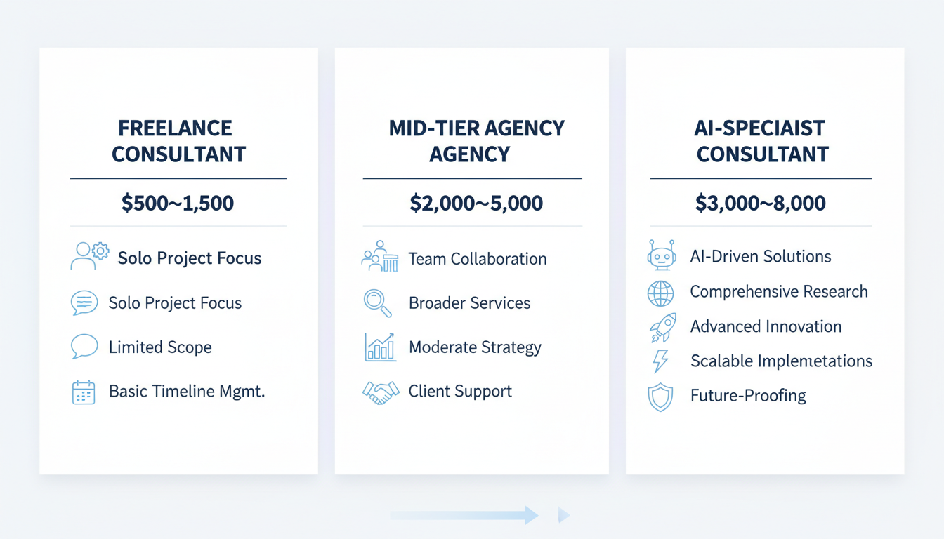 Pricing tier comparison chart for SEO consultant services in Los Angeles with features included