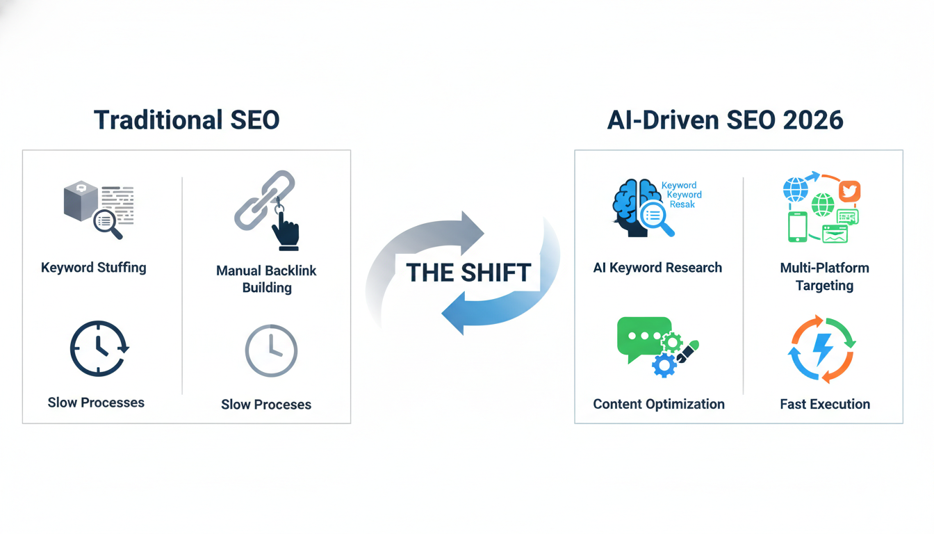 Evolution comparison: traditional SEO tactics versus modern AI-driven search optimization methods