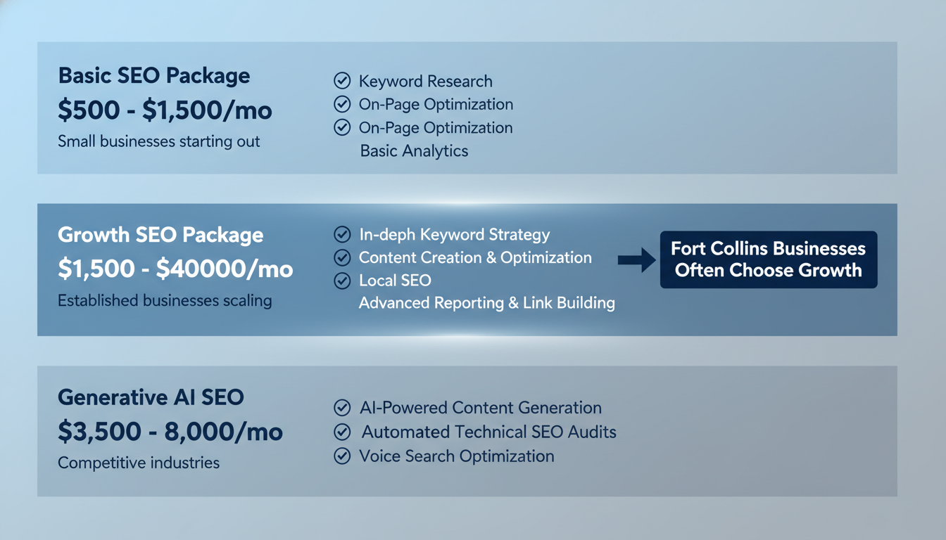 SEO service pricing tiers for Fort Collins: basic, growth, and generative AI packages