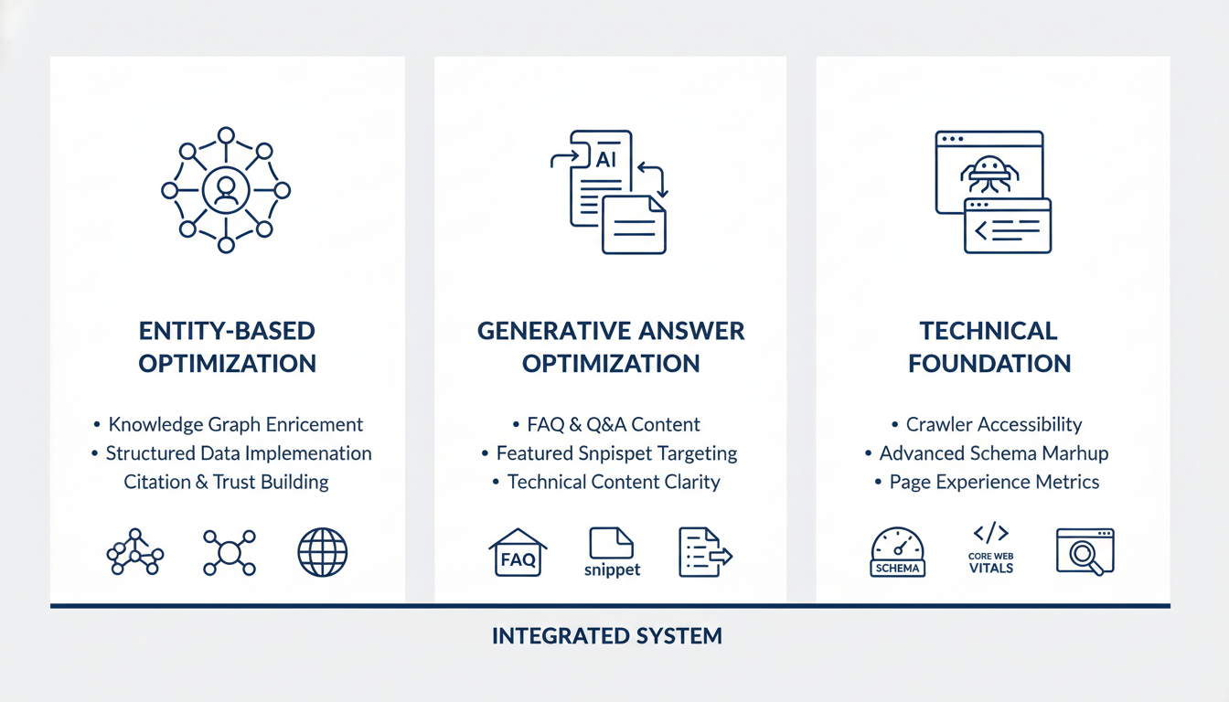Three pillars of AI SEO: entity optimization, answer optimization, and technical foundation